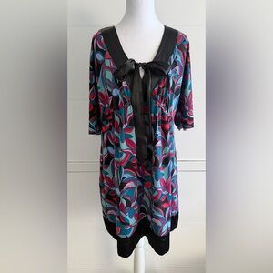 Bisou Bisou Black and Multicolor Dress with Bow